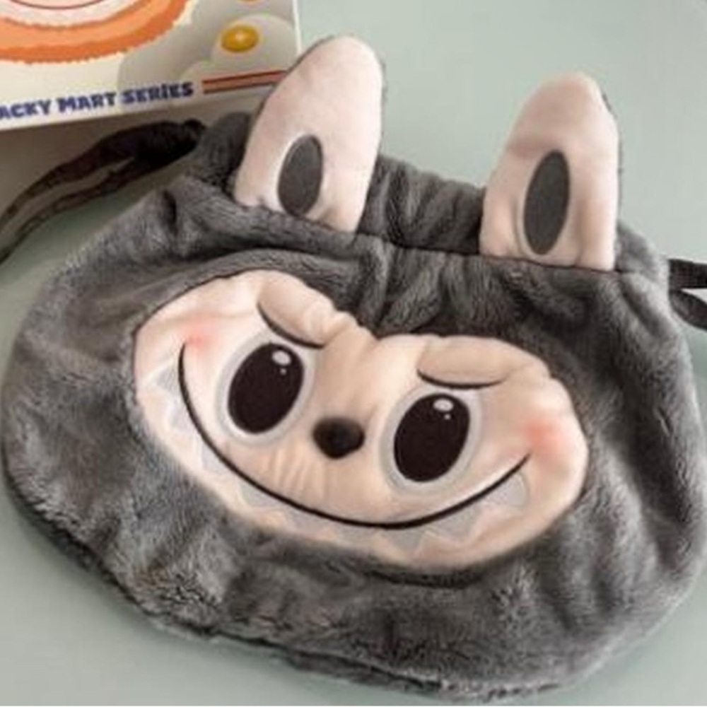 GRAY Labubu The Monsters Wacky Mart Series Storage Bag Drawstring Pouch